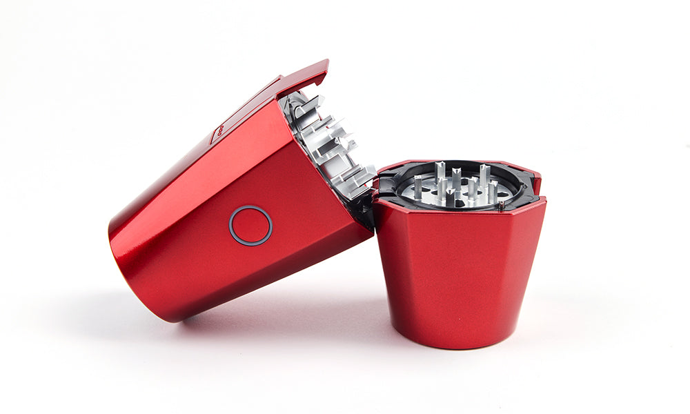 Metallic RED OTTO open showing grinder
